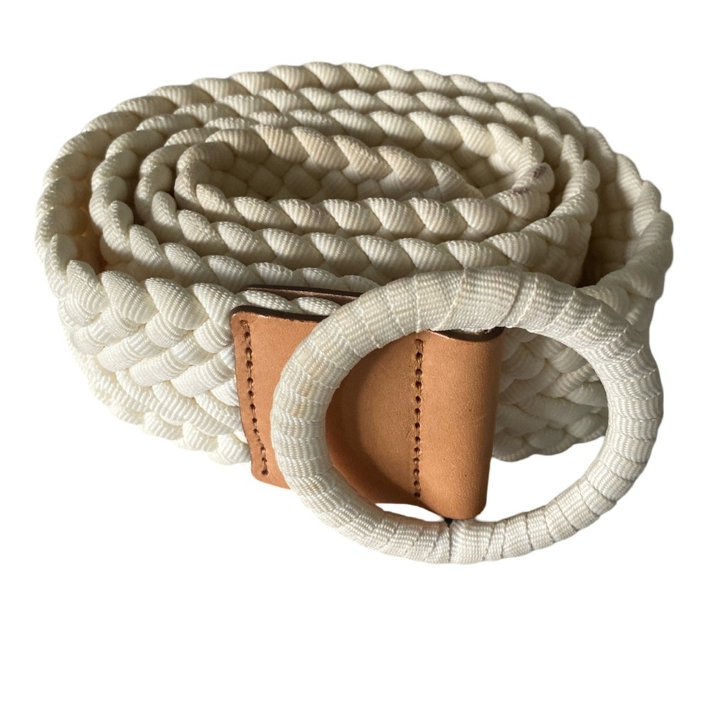 J. Crew Cream Braided Cotton Belt with Tan Leather Ring - Picture 4 of 4